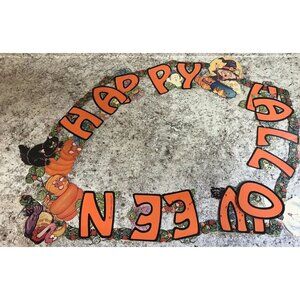 Vtg Happy Halloween Black Cat Buzzard Banner Amscan 12008 Jointed Die Cut 6 FT